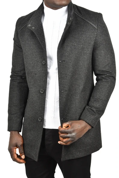 DeepSEA Pötikare Desenli Dik Yaka Dar Kesim Hakim Yaka Kaşe Kaban 2407003 - Resim 4