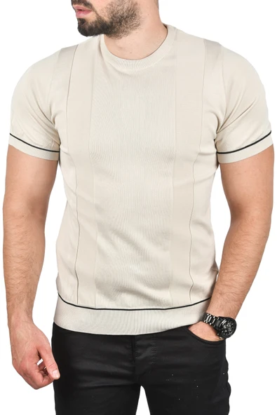 DeepSEA Dar Kesim Pamuklu Tişört Slim Fit Nefes Alan Bisiklet Yaka Triko Tişört 2504347 - Resim 8