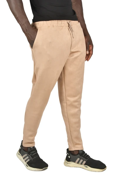 DeepSEA Beli Lastikli Bağcıklı Kırışmayan Süet Kumaş Rahat Kesim Dar Paça Spor Pantolon 2505556 - Resim 4