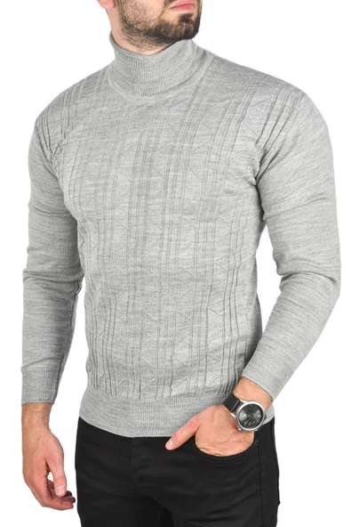 DeepSEA Çizgi Desenli Slim Kesim Tam Balıkçı Yaka Triko Boğazlı Kazak 2505509 - Resim 10