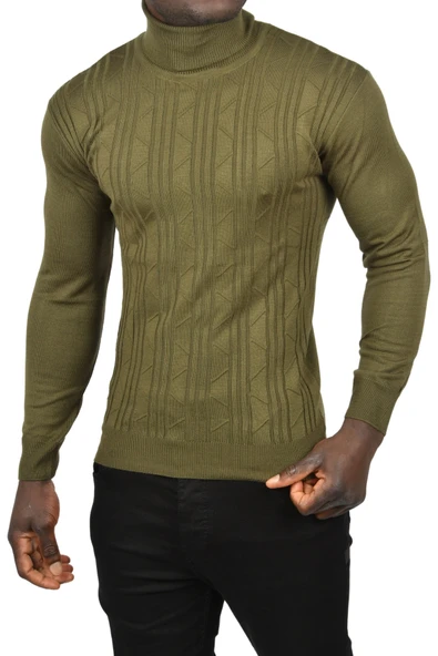 DeepSEA Çizgi Desenli Slim Kesim Tam Balıkçı Yaka Triko Boğazlı Kazak 2505509 - Resim 7