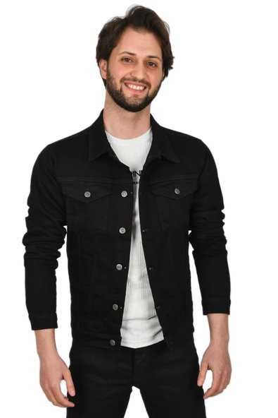 DeepSEA Dar Kesim Likralı Metal Düğmeli Kot Mont 2201005 - Resim 5