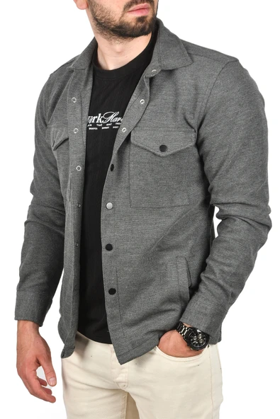 DeepSEA Örme Kalın Kumaş Gömlek Yaka Çıtçıtlı Cepleri Kapaklı Spor Ceket 2500557 - 12