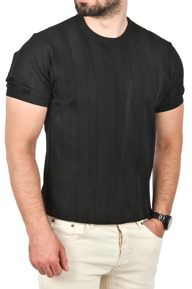 DeepSEA Dar Kesim Pamuklu Triko Tişört Slim Fit Nefes Alan Bisiklet Yaka Tişört 2504348 - Resim 7