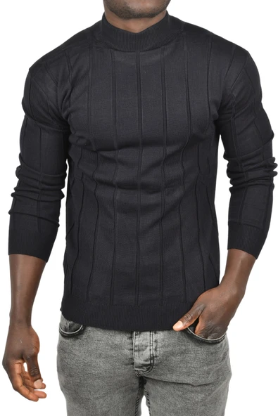 DeepSEA Slim Fit Likralı Tüylenme Yapmayan Yarım Balıkçı Çizgili Triko Yarım Boğazlı Kazak 2505503 - Resim 8