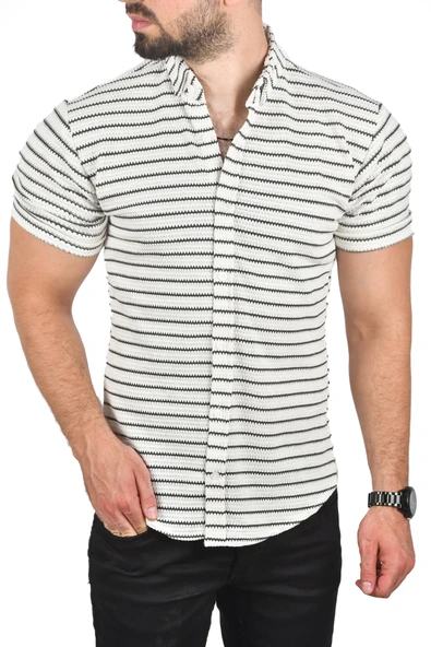 DeepSEA Slim Fit Örme Kumaş Gömlek Likralı Dar Kesim Kısa Kol Örme Triko Gömlek 2501208 ürün görseli