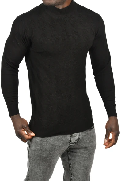 DeepSEA Dar Kesim Baklava Desenli Yarım Boğazlı Yaka Triko Yarım Balıkçı Yaka Kazak 2505506 - Resim 2