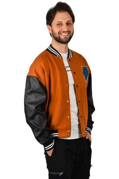 DeepSEA Üç İplik içi Şardonlu Kolu Suni Deri Kolej Yaka Mont Ceket 2304771 - 5