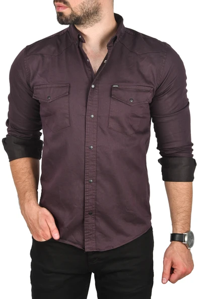 DeepSEA Slim Fit Pamuklu Cepli Kot Gömlek Çıtçıtlı Uzun Kollu Spor Gömlek 2502503 - 9