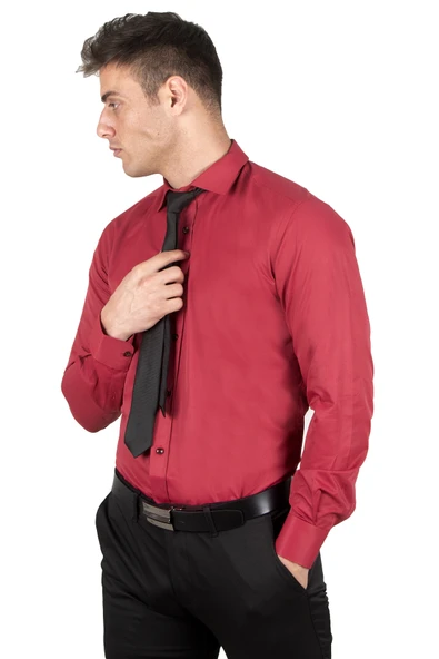 DeepSEA Dik Yaka Slim Fit Kesim Pamuk Saten Erkek Gömlek 2209615 - 7