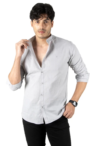 DeepSEA Slim Fit Dar Kesim Keten Gömlek Hakim Yaka Pamuklu Keten Spor Gömlek 2201895 - Resim 4