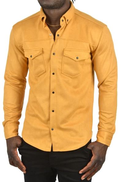 DeepSEA Kırışmayan Süet Kumaş ÇıtÇıtlı Cepli Slim Fit Mevsimlik Gömlek 2302329 - Resim 8