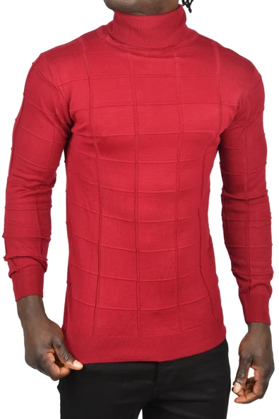 DeepSEA Kare Desenli Balıkçı Yaka Slim Fit Boğazlı Triko Kazak 2505493 - 7