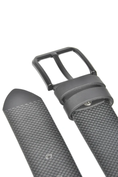 DeepSEA 4,5 cm Kare Desenli Suni Deri Siyah Tokalı Kemer 2502645 - Resim 4