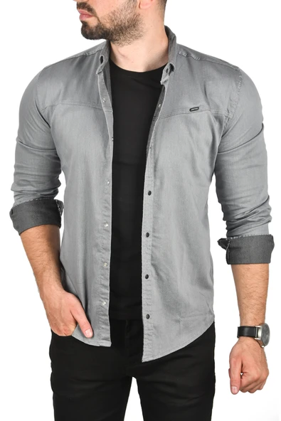DeepSEA Slim Fit Pamuklu Kot Gömlek Kolay Ütülenebilir Çıt Çıtlı Likralı Spor Gömlek 2502504 - 9
