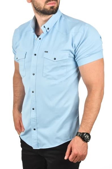 DeepSEA Slim Fit Pamuklu Likralı Kısa Kol Gömlek Kolay Ütülenebilir Çıt Çıtlı Cepli Spor Gömlek 2400253 - 10
