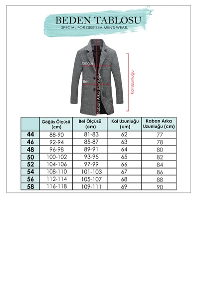 DeepSEA Çift Yaka Yakası Çıkabilen Kırçıllı Desen Dar Kesim Uzun Kaşe Kaban 2407002 - 3