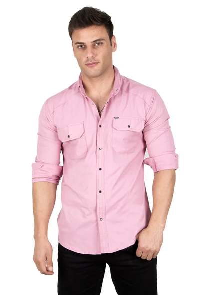 DeepSEA Slim Fit Dar Kesim Pamuklu Spor Gömlek Çıtçıtlı Likralı Gabardin Gömlek 2300421 - Resim 2