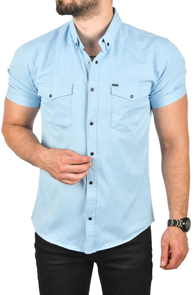 DeepSEA Slim Fit Pamuklu Likralı Kısa Kol Gömlek Kolay Ütülenebilir Çıt Çıtlı Cepli Spor Gömlek 2400253 - 11