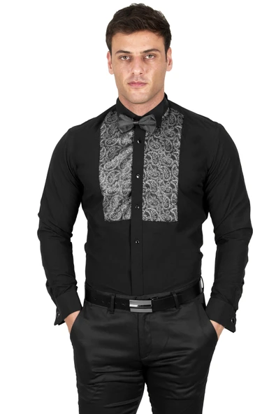 DeepSEA Ata Yaka Kol Düğmeli Biyeli Damatlık Gömlek 2309478 - Resim 4