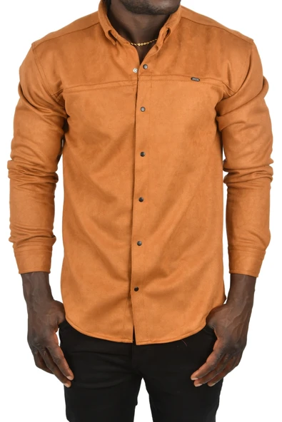 DeepSEA Likralı Çıtçıtlı Kırışmayan Süet Kumaş Slim Fit Cepsiz Mevsimlik Gömlek 2500556 - 4