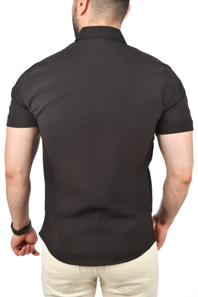 DeepSEA Slim Fit Likralı Spor Gömlek Dar Kesim Kısa Kol Gömlek 2501315 - Resim 5