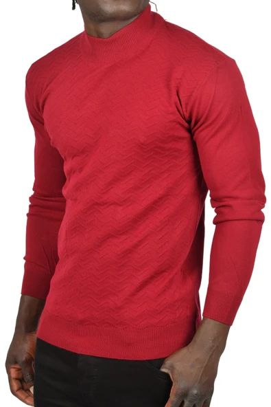 DeepSEA Zigzag Desenli Yarım Balıkçı Yaka Dar Kesim Boğazlı Triko Kazak 2505496 - Resim 7