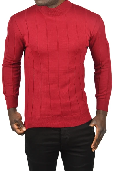 DeepSEA Slim Fit Likralı Tüylenme Yapmayan Yarım Balıkçı Çizgili Triko Yarım Boğazlı Kazak 2505503 - Resim 4