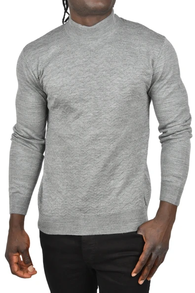 DeepSEA Zigzag Desenli Yarım Balıkçı Yaka Dar Kesim Boğazlı Triko Kazak 2505496 - Resim 4