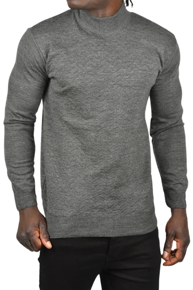 DeepSEA Zigzag Desenli Yarım Balıkçı Yaka Dar Kesim Boğazlı Triko Kazak 2505496 - Resim 8