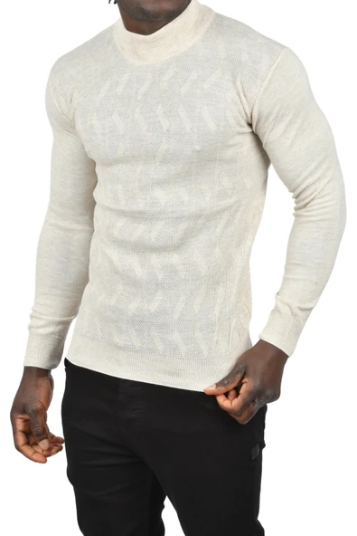 DeepSEA Dar Kesim Yarım Balıkçı Yaka Desenli Triko Yarım Boğazlı Kazak 2505505 - Resim 11