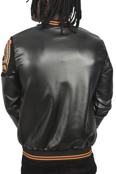 DeepSEA Taş İşlemeli Ejder Desenli Dar Kesim Fermuarlı Suni Deri Ceket Mont 2500616 - 10