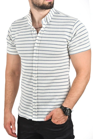 DeepSEA Slim Fit Örme Kumaş Gömlek Likralı Dar Kesim Kısa Kol Örme Triko Gömlek 2501208 - Resim 5