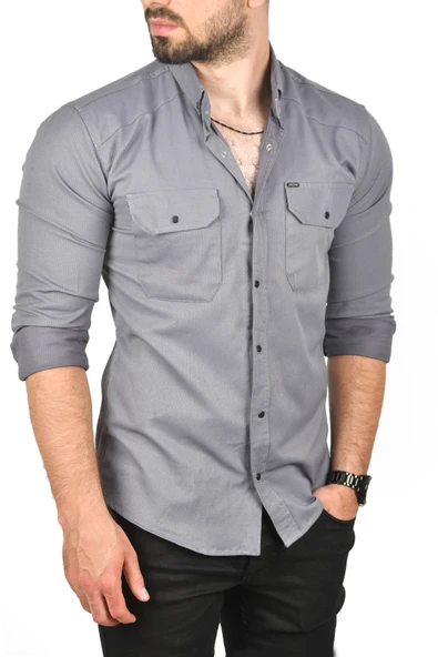 DeepSEA Slim Fit Dar Kesim Pamuklu Spor Gömlek Çıtçıtlı Likralı Gabardin Gömlek 2300421 - Resim 6