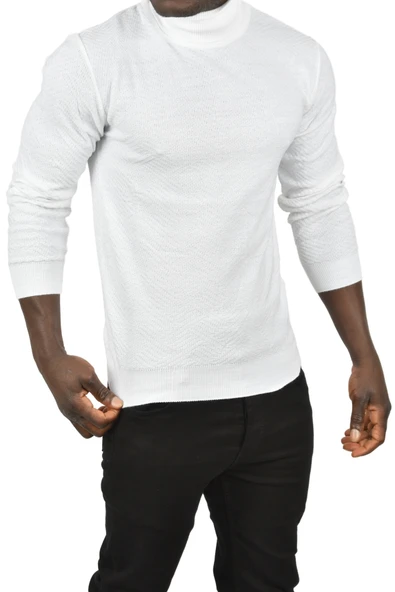 DeepSEA  Desenli Dar Kesim Tam Balıkçı Yaka Triko Boğazlı Kazak 2505510 - Resim 4