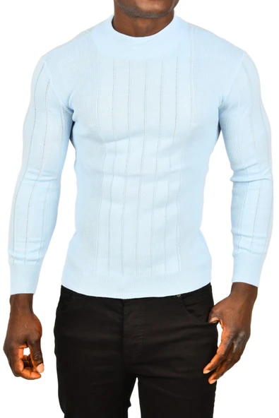 DeepSEA Yarım Balıkçı Yaka Çizgili Tüylenmeyen Slim Fit Triko Kazak 2505491 - Resim 7