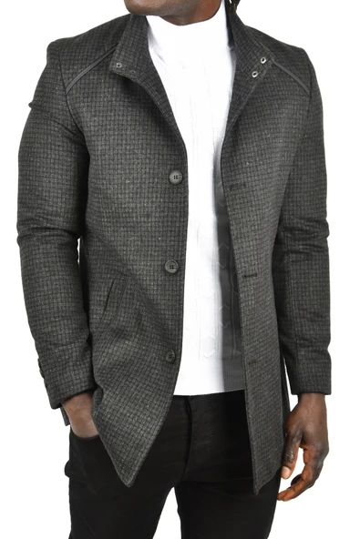 DeepSEA Pötikare Desenli Dik Yaka Dar Kesim Hakim Yaka Kaşe Kaban 2407003 - Resim 2