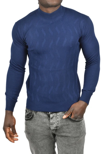 DeepSEA Dar Kesim Yarım Balıkçı Yaka Desenli Triko Yarım Boğazlı Kazak 2505505 - Resim 5