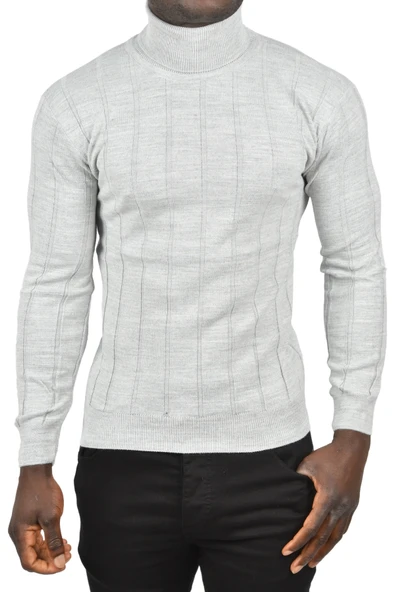 DeepSEA Slim Fit Likralı Tam Balıkçı Yaka Çizgili Boğazlı Kazak 2505504 - Resim 6