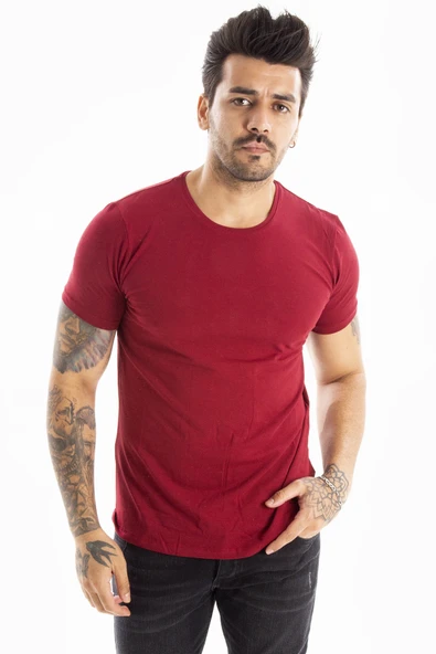 DeepSEA Erkek/Unisex Slim Fit Dar Kesim Bisiklet Yaka Pamuklu Likralı Basic Tişört 1801131 ürün görseli