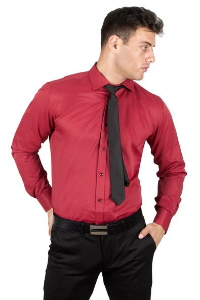 DeepSEA Dik Yaka Slim Fit Kesim Pamuk Saten Erkek Gömlek 2209615 - 8
