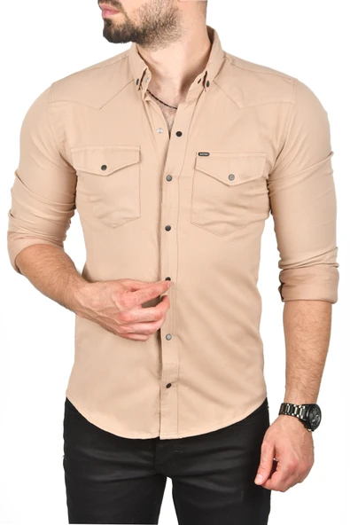 DeepSEA Slim Fit Dar Kesim Pamuklu Spor Gömlek Çıtçıtlı Likralı Gabardin Gömlek 2300421 - Resim 12