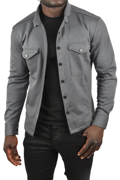 DeepSEA Kalın Örme Kumaş Gömlek Yaka Çıtçıtlı Cepleri Kapaklı Likralı Dar Kesim Spor Ceket 2501559 - 9