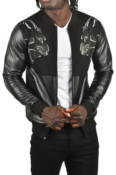 DeepSEA Taş İşlemeli Leopar Desenli Suni Deri Ceket Mont Biker Ceket 2500728 - 6