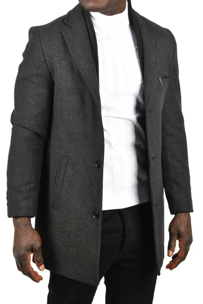 DeepSEA Çift Yaka Yakası Çıkabilen Kırçıllı Desen Dar Kesim Uzun Kaşe Kaban 2407002 - 9