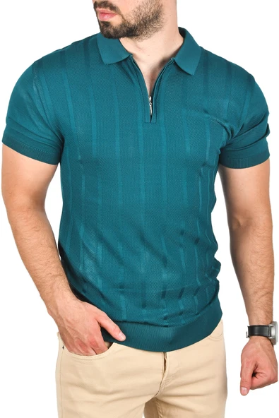DeepSEA Slim Fit Nefes Alan Pamuklu Polo Yaka Tişört Dar Kesim Örme Kumaş Tişört 2505030 - 2