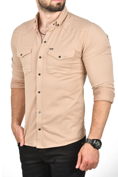 DeepSEA Slim Fit Dar Kesim Pamuklu Spor Gömlek Çıtçıtlı Likralı Gabardin Gömlek 2300421 - Resim 11