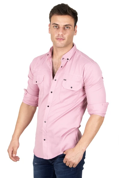 DeepSEA Slim Fit Dar Kesim Spor Gömlek Likralı Pamuklu Kot Gömlek 2300419 - Resim 4