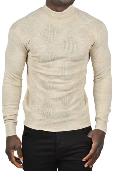 DeepSEA Baklava Desenli Slim Fit Yarım Balıkçı Yaka Triko Boğazlı Kazak 2505511 - 7