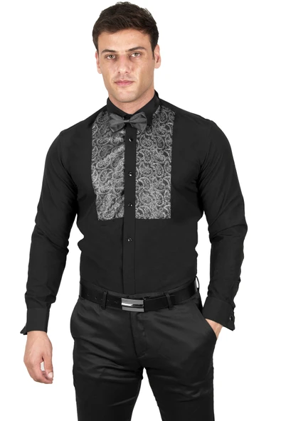 DeepSEA Ata Yaka Kol Düğmeli Biyeli Damatlık Gömlek 2309478 - Resim 2